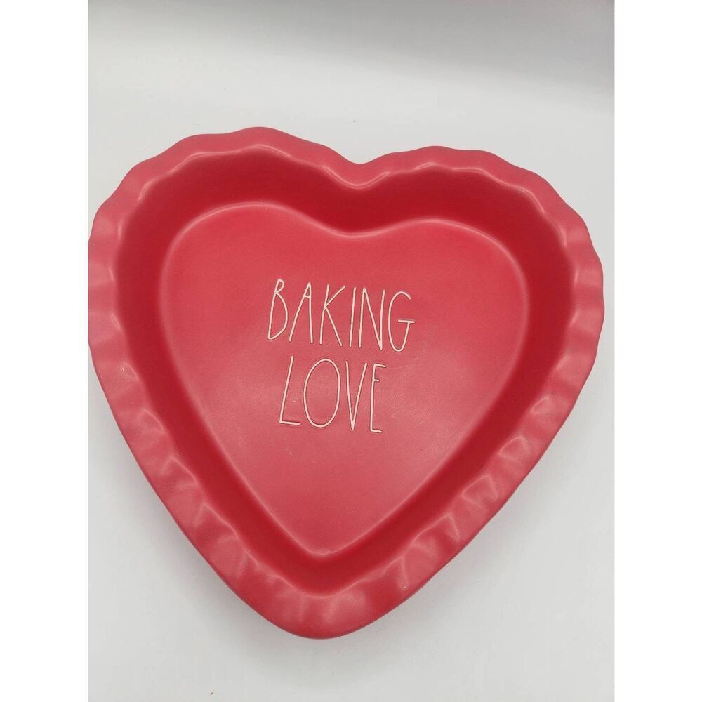 Rae Dunn BAKING LOVE Red Heart Dish Pan Ceramic Valentines Day Collectible
